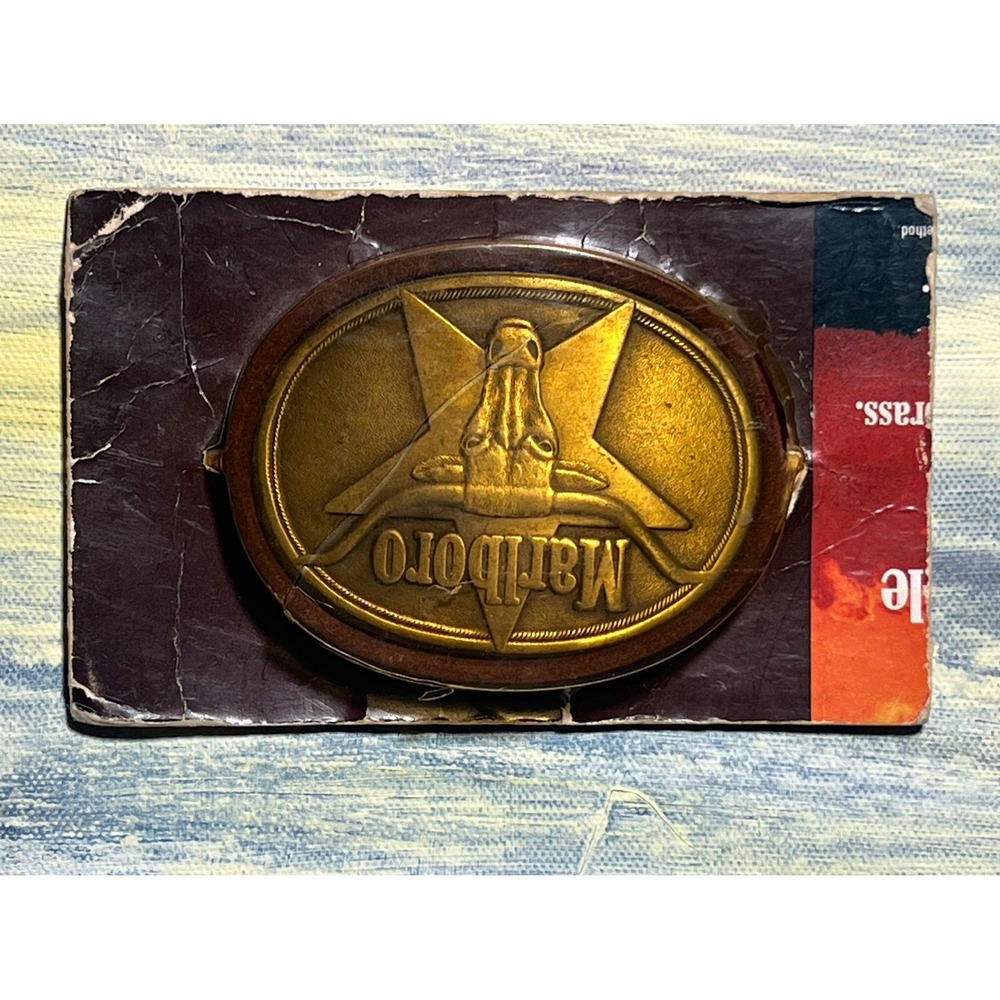 Vintage 1987 Marlboro Longhorn Belt Buckle Solid Brass Philip Morris Western